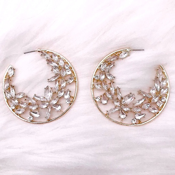 🧡10/$45🧡NEW Large Floral Rhinestone Glam Earrings - Picture 7 of 8